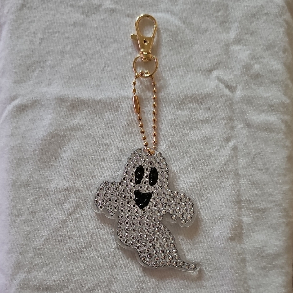 Sparkling Ghost Keychain with Gold Clip